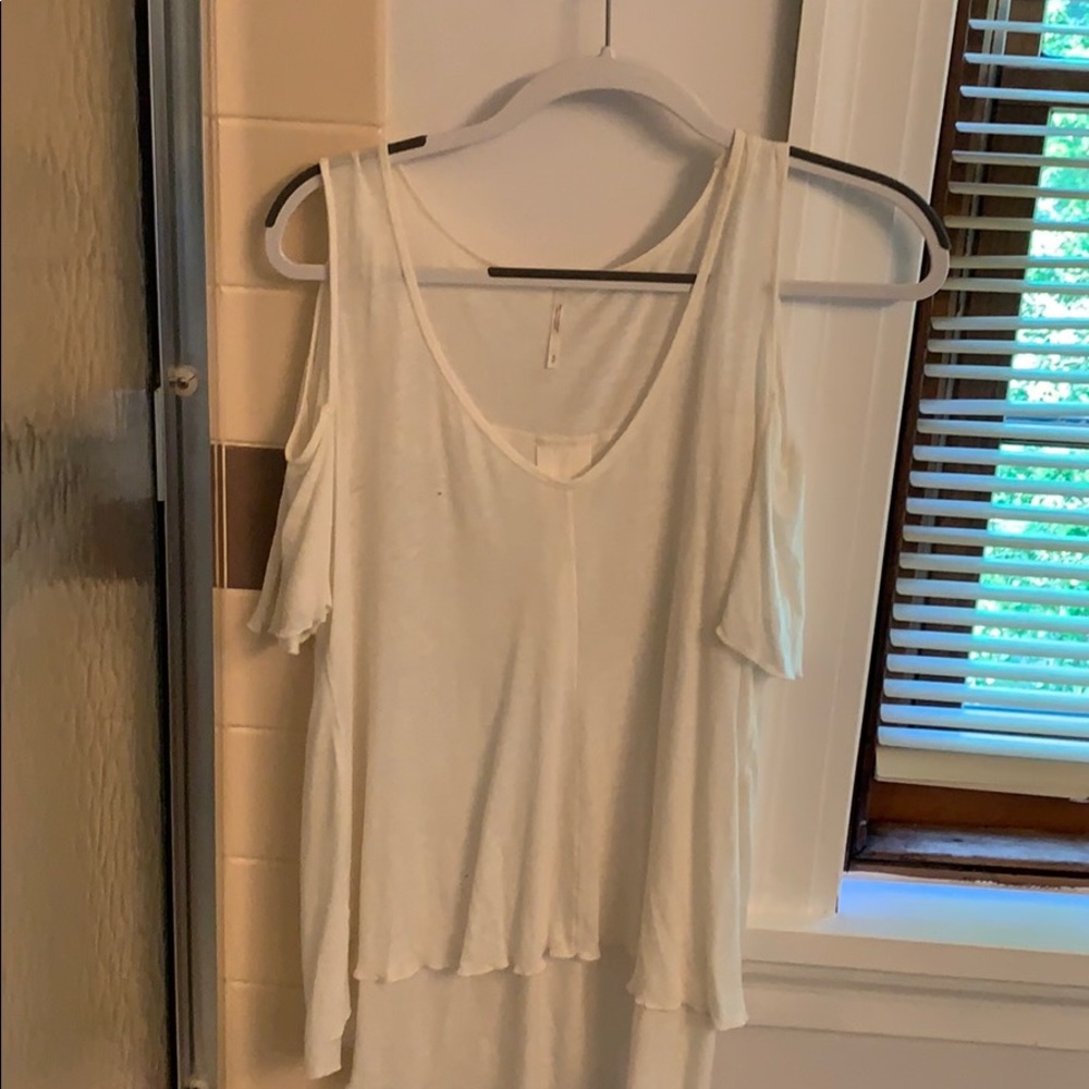 Free People White Shoulder Cut Vneck Shirt
